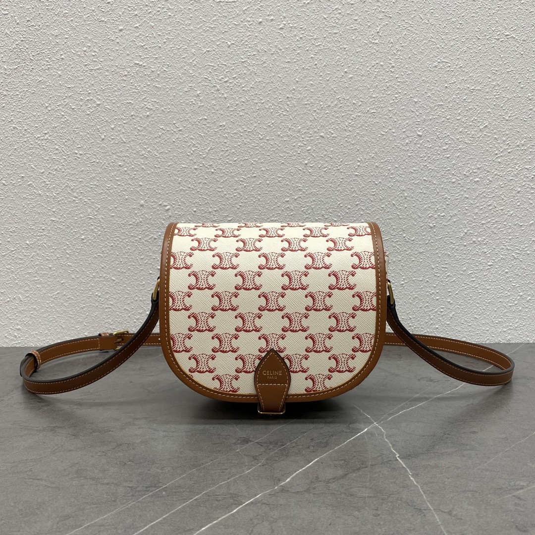 Celine Medium Folco Bag In Triomphe Canvas And Calfskin Red 191502